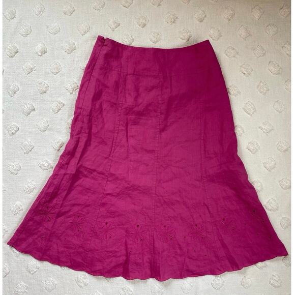 Your Six Sense 100% Linen Pink Midi Skirt Beach Coastal Floral Detail Coquette - Picture 2 of 9